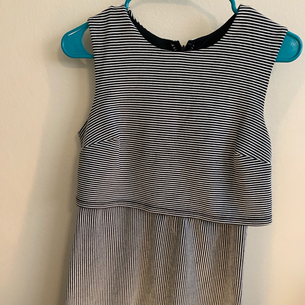 Black and white striped business casual dress